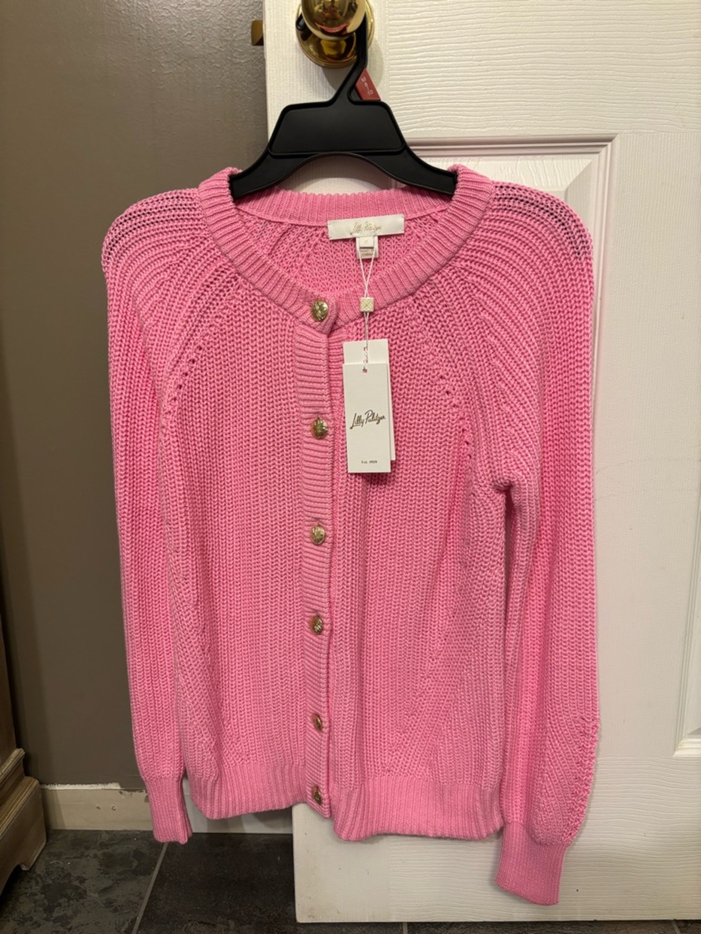 Lilly Pulitzer Bubblegum Pink Gold-Button Knit Cardigan